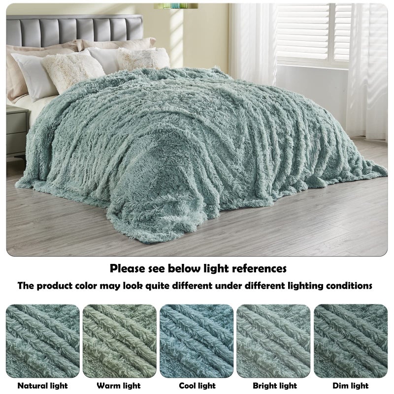 GONAAP Fuzzy Faux Fur Throw Blanket Twin Size Ice Blue Super Soft Cozy Plush Fuzzy Shaggy Blanket for Couch Sofa Bed (Ice Blue, Twin(60"x80")) - Image 4